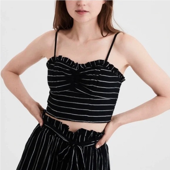 AE American Eagle Outfiters cropped corset top black and white striped - Picture 1 of 5
